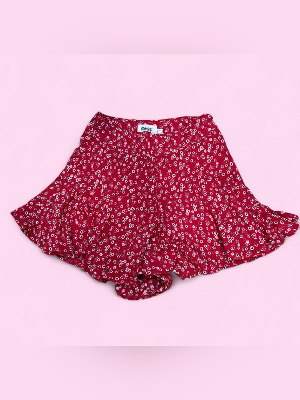 Princess Polly Red Floral Ruffle Skort